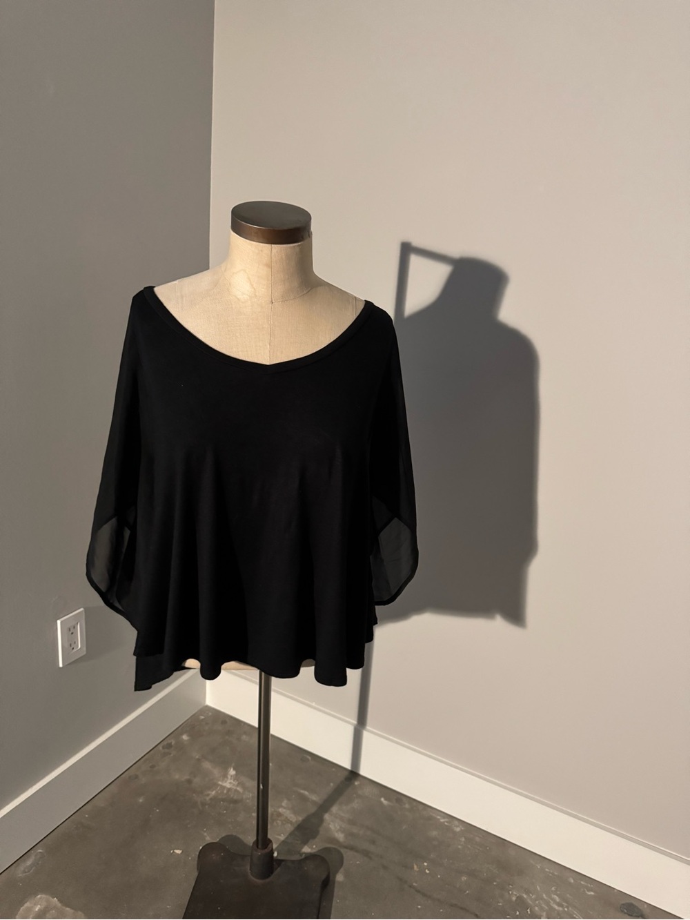 Clio Black Flowy Tunic with Sheer Sleeves